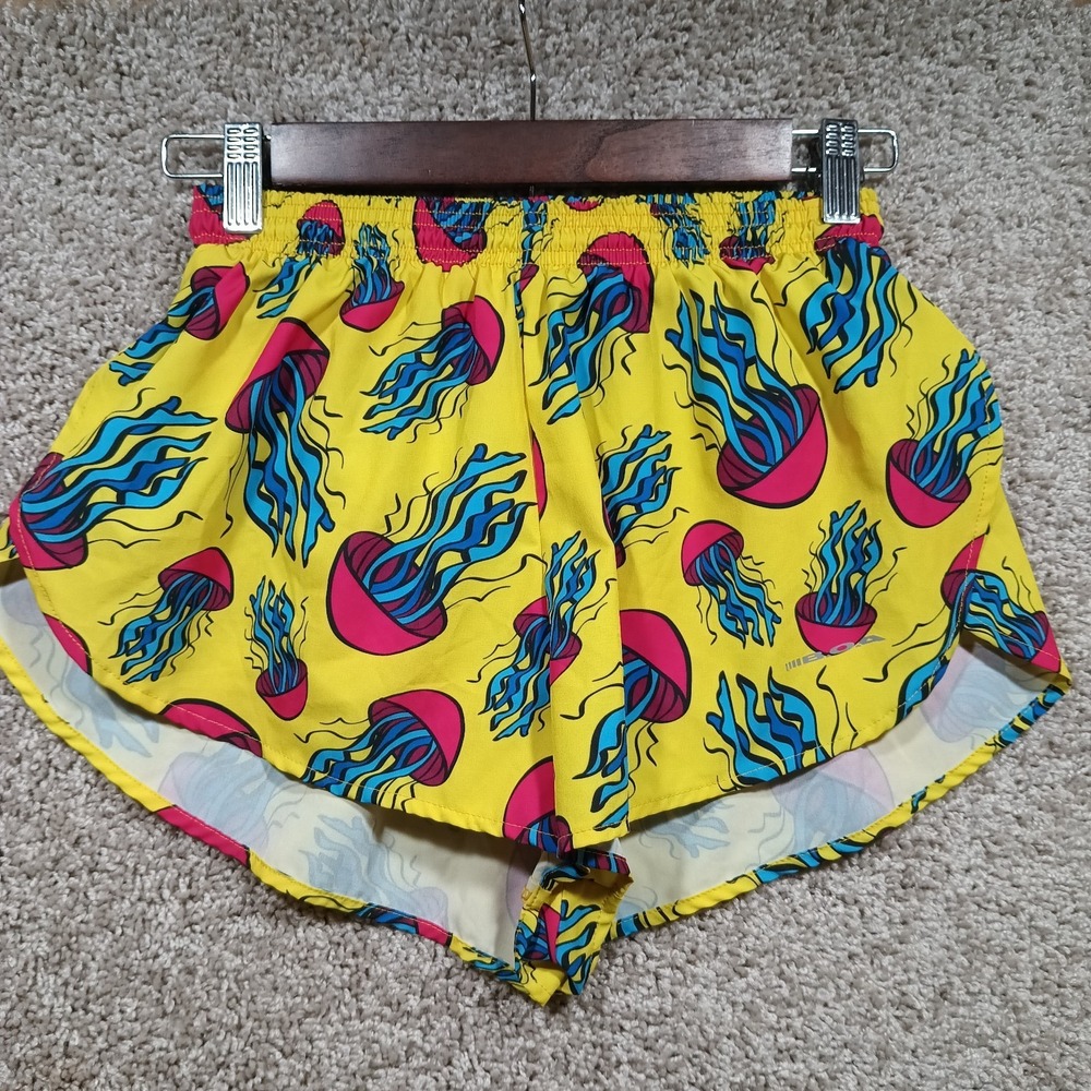 BOA Elite Split Running Shorts 1" Yellow Jellyfish Sz S Women Lined Pull On